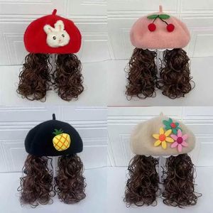 韩国女童羊毛呢长发贝雷帽儿童帽1-3-8岁女宝宝礼帽秋冬假发帽子2