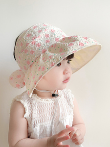拉夏贝尔儿童防晒帽夏季婴儿防紫外线空顶薄夏款女宝宝遮阳帽子女
