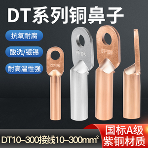 加厚紫铜鼻子国标A级接线端子DT-10/35平方电缆接头线耳酸洗镀锡