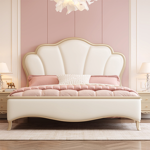 CBD家居旗舰店美式轻奢现代实木床1.5米双人公主床主卧床家具花瓣