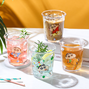 蜡笔小新正品联名玻璃反口杯创意玻璃水杯家用办公水杯早餐果汁杯