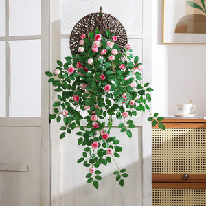 吊花植物花壁挂墙壁装饰挂花高档假花藤条墙面遮挡吊兰假绿植花藤