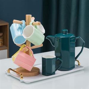 陶瓷家用杯子套装北欧彩色8只装水杯简约耐热大容量花茶壶冷水壶