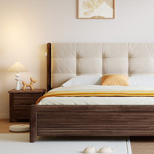 芝华士官方旗舰店胡桃木实木床200×220乘两米二的新中式床架软包