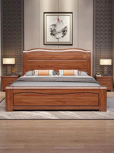 光明家具官网中式全实木床现代简约双人床1米8胡桃木加厚1米5高箱
