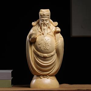 桧木精雕特大号有福财神爷佛像家用寺庙供奉神像摆件家居装饰品