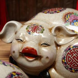 复古陶瓷福猪摆件家居装饰招财猪十二生肖风水猪猪事顺利工艺品