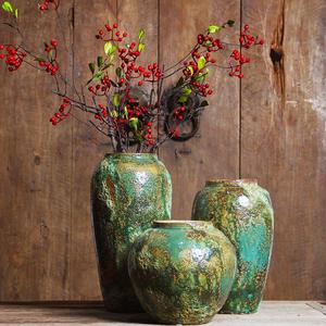 瓷器美式陶瓷小花瓶客厅插花摆件  绿色陶罐粗陶多肉坛子