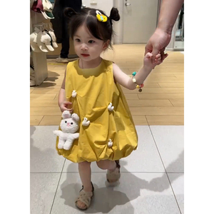 韩国童装女童夏季连衣裙2024新款洋气可爱小鸭子无袖儿童花苞裙夏