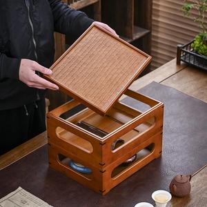 百宝箱茶杯茶具置物架套盒茶壶收纳箱竹编茶饼柜双层多宝阁玲珑盒