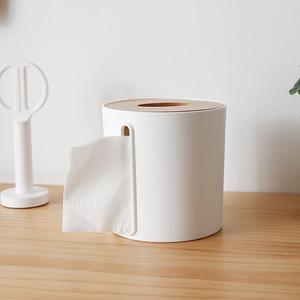 家用纸巾盒塑料卷纸筒竹盖卫生纸巾盒桌面可侧拉抽纸盒收纳卷纸盒