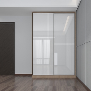现代简约家用卧室PETG白色亮面小户型超薄推拉门衣柜厨30深度40cm