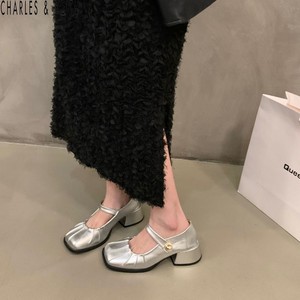 小ck2024法式高跟银色气质玛丽珍单鞋女鞋子2024年新款夏季方头黑