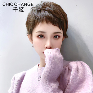 千姬假发女短发减龄真发全真人发自然超短发干练职业真发全头套