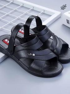 越南橡胶凉鞋男夏季塑料拖鞋两用厚底外穿防滑露趾中年爸爸沙滩鞋