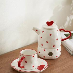 日式家用泡花茶水果茶可爱陶瓷侧把茶壶杯茶具套装恒温煮茶壶