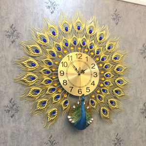 孔雀挂钟客厅欧式钟表创意时钟家用装饰挂表壁钟静音电子钟石英钟