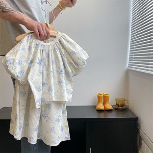 巴拉巴柆女童套装夏季2024新款洋气泡泡袖碎花上衣半身裙儿童森系