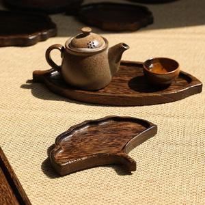 日式干泡台茶盘树叶形木质托盘实木点心零食果盘创意茶馆家用木盘