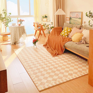 地毯客厅茶几毯卧室耐脏沙发创意可爱防滑防猫抓网红法式格子短绒