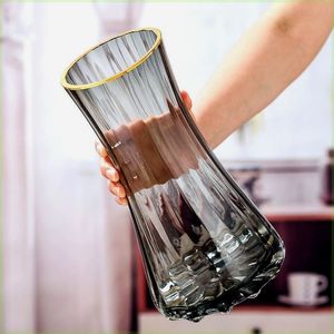 北欧玻璃花瓶大口径透明富贵竹客厅餐插花摆件超厚玻璃加厚转运竹