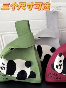 熊猫针织手提包编织手拎包新年圣诞节礼品袋伴手礼手提袋大容量