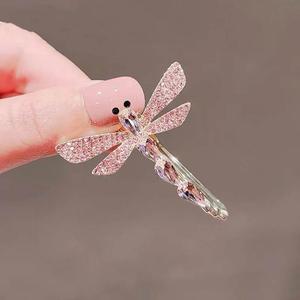 韩国可爱仿水晶粉色蜻蜓发夹刘海夹少女侧边顶夹鸭嘴夹发卡头饰