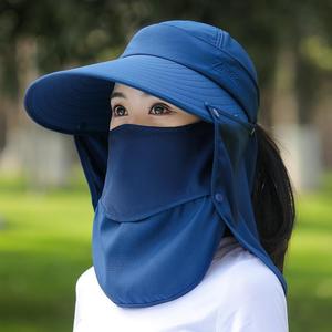 防晒面罩口罩帽子一体护颈女夏季遮阳遮脸脖子大檐太阳帽户外骑车