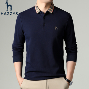 Hazzys正品哈吉斯旗舰春季款男装长袖T恤中年商务休闲纯棉POLO衫