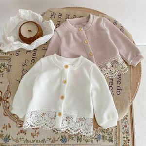 巴拉巴柆韩系女宝宝春秋装蕾丝拼接长袖外套婴幼儿针织开衫新生儿