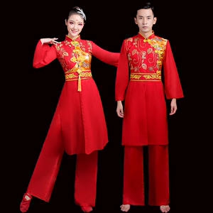 秧歌舞蹈服装演出服女2024新款打鼓服锣鼓队水鼓舞红色喜庆中国风