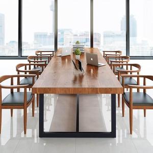 简约长方形会议桌工作台实木餐桌条形办公桌铁艺电脑桌3米4长桌子
