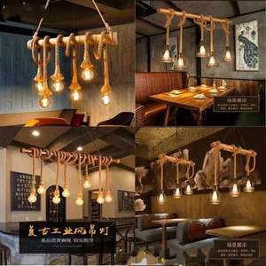 美式复古麻绳吊灯个性服装饭店铺橱窗创意餐厅灯酒吧网咖吧台灯具