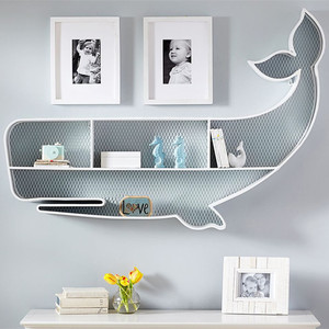 铁艺创意儿童房鲸鱼书架欧式金属鱼形壁饰墙饰书房卧室墙图形定制