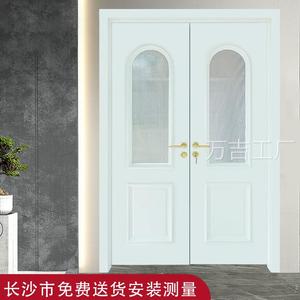 长沙复合实木烤漆双开门卧室门房间法式门超白长虹玻璃门家用定制