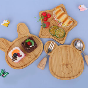 日式儿童防摔木餐盘创意托盘叉勺套装水果点心零食实木木盘子