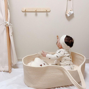 INS北欧风棉绳婴儿床创意婴儿手提篮 宝宝摇篮便携带式户外睡篮床