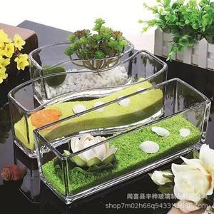 花盆鱼缸一体绿箩水仙铜钱透明长方形S形多功能水培玻璃花瓶花盆