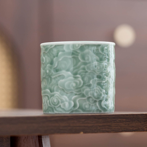 青瓷祥云主人杯家用功夫茶具创意陶瓷复古直筒茶杯大容量喝茶杯子