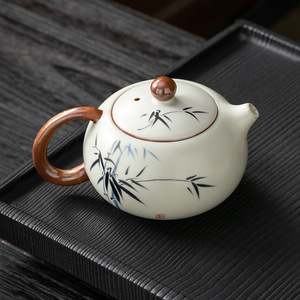 茶具套装2024新款米黄汝窑茶壶手绘青花瓷陶瓷单壶家用小号西施壶