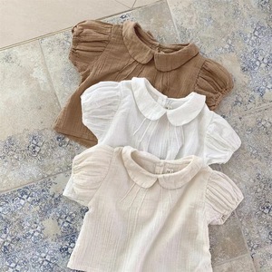 韩版新款夏女婴童可爱翻领短袖娃娃衫T恤婴幼儿短袖上衣韩范童装