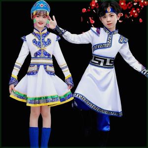新款儿童蒙古服装女内蒙古舞蹈服装蒙古袍演出服少数民族表演服装