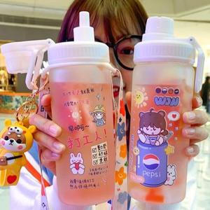 韩国女学生卡通创意可爱随手粉红豹佩奇吸管少女心软妹玻璃水杯子