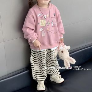 巴­拉巴­拉清货韩国童装女童套装春季新款儿童韩版套头印花卫衣条
