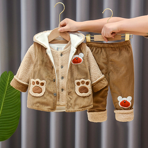 男宝棉衣套装1-2岁小童夹棉衣服三件套婴幼儿中厚外穿洋气马甲