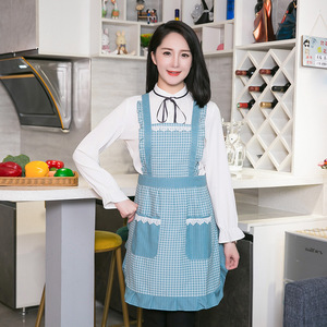 工作围裙时尚韩版女可爱日系碎花格子家用厨房花店奶茶美甲纯棉围