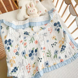 可优比宝宝外出小毯子薄款夏季婴儿纱布纯棉毛巾被子推车盖毯午睡
