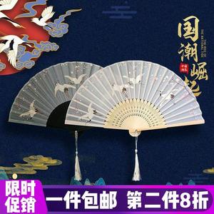 扇子折扇中国风古风女日式小复古布夏季和风跳舞舞蹈折叠古典古装