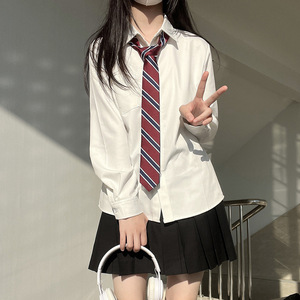 jk长袖纯色衬衫女秋冬日系学院风制服奶白风琴褶衬衣