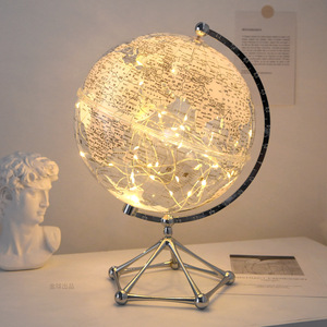 超高清地球仪20cm透明发光摆件工艺品学生教学教具带灯书房办公室